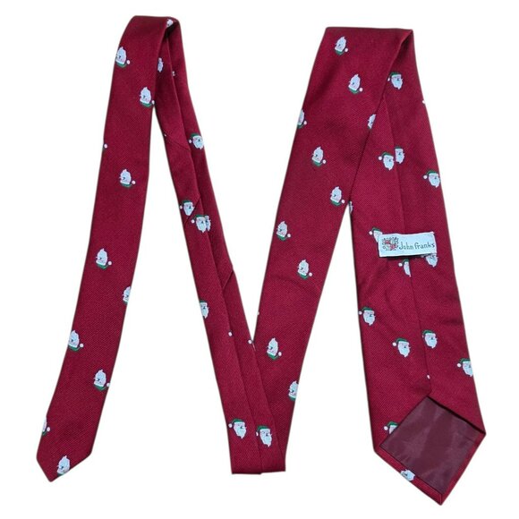 VTG Red Christmas Neck Tie Santa Claus Face Green Hat Embroidered Holiday Party - Picture 4 of 7